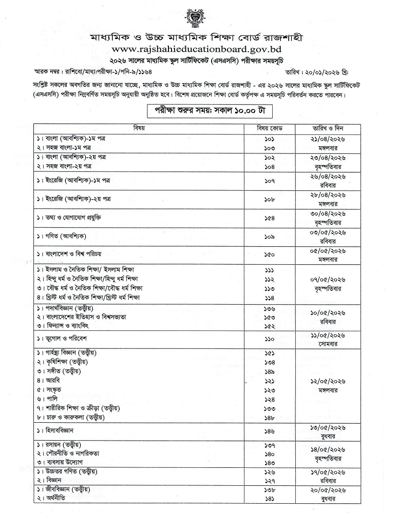 এসএসসি-২০২৬পরীক্ষার-সময়সূচি